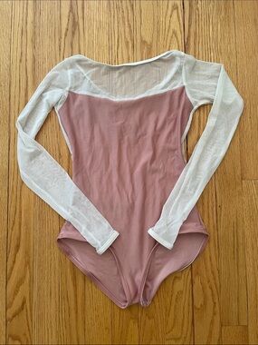 Yumiko Meagan leotard with bust panel and mesh sleeves to wrist